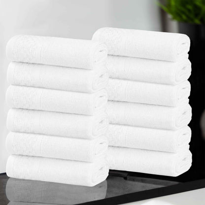 Lodie Cotton Jacquard Solid and Two-Toned Face Towel Washcloth Set of 12 - White