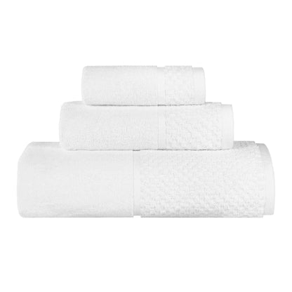 Lodie Cotton Plush Soft Jacquard Two-Toned 3 Piece Assorted Towel Set - White