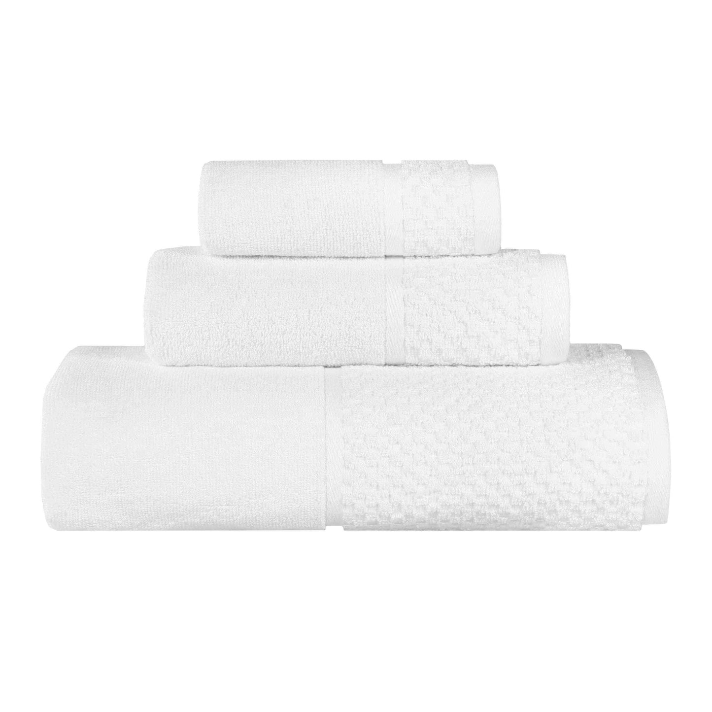 Lodie Cotton Plush Absorbent Jacquard Solid 3 Piece Assorted Towel Set - White