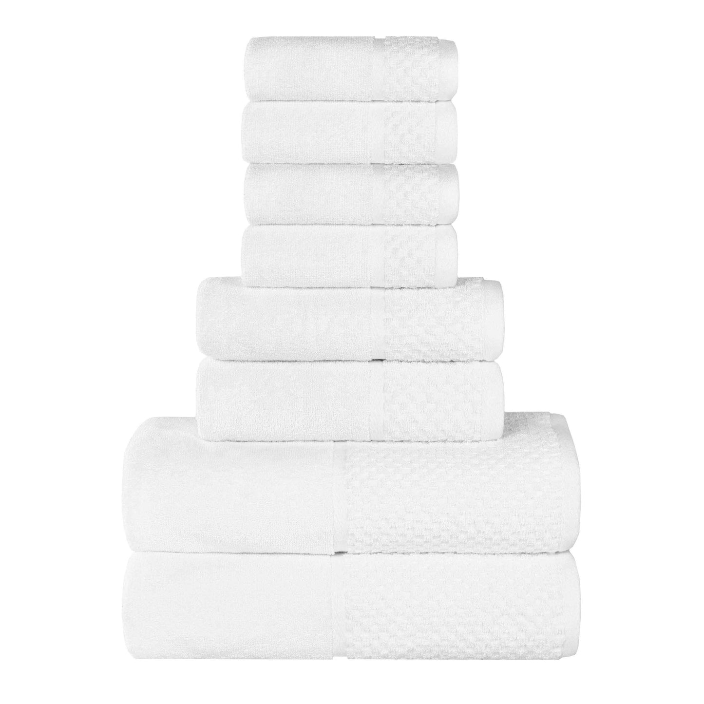 Lodie Cotton Jacquard Solid and Two-Toned 8 Piece Assorted Towel Set - White