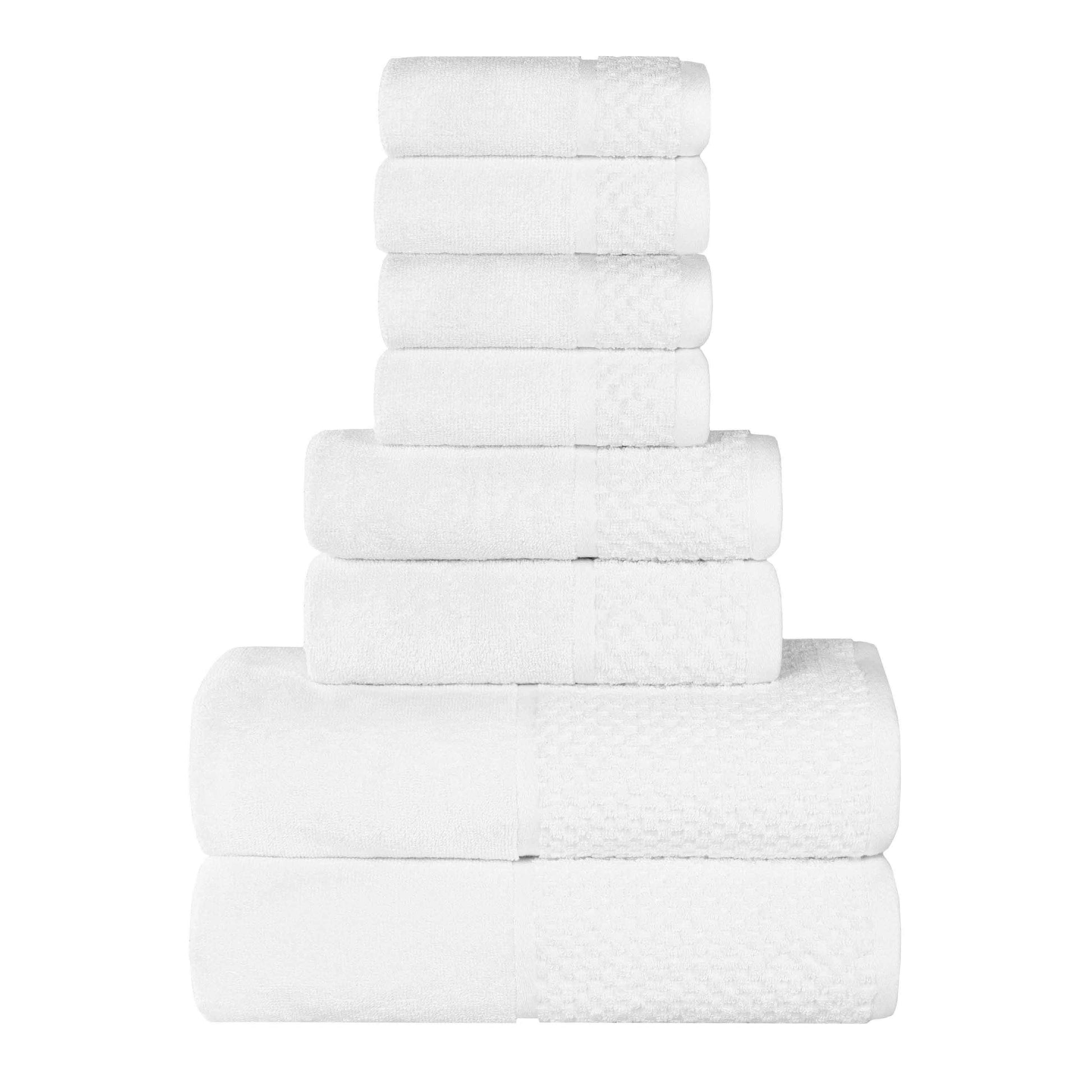 Lodie Cotton Jacquard Solid and Two-Toned 8 Piece Assorted Towel Set - White