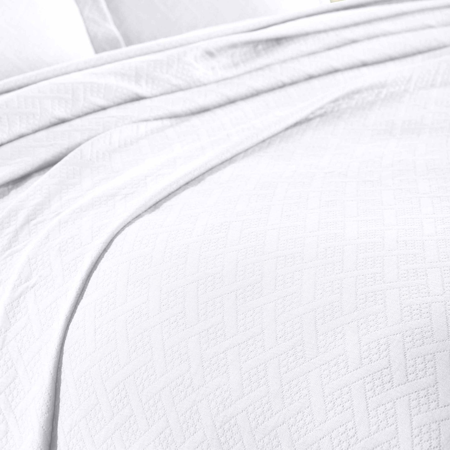 Basket Weave Matelasse Cotton Bedspread Set - White