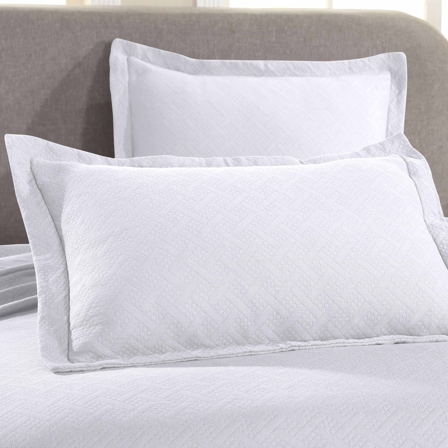 Basket Weave Matelasse Cotton Bedspread Set - White