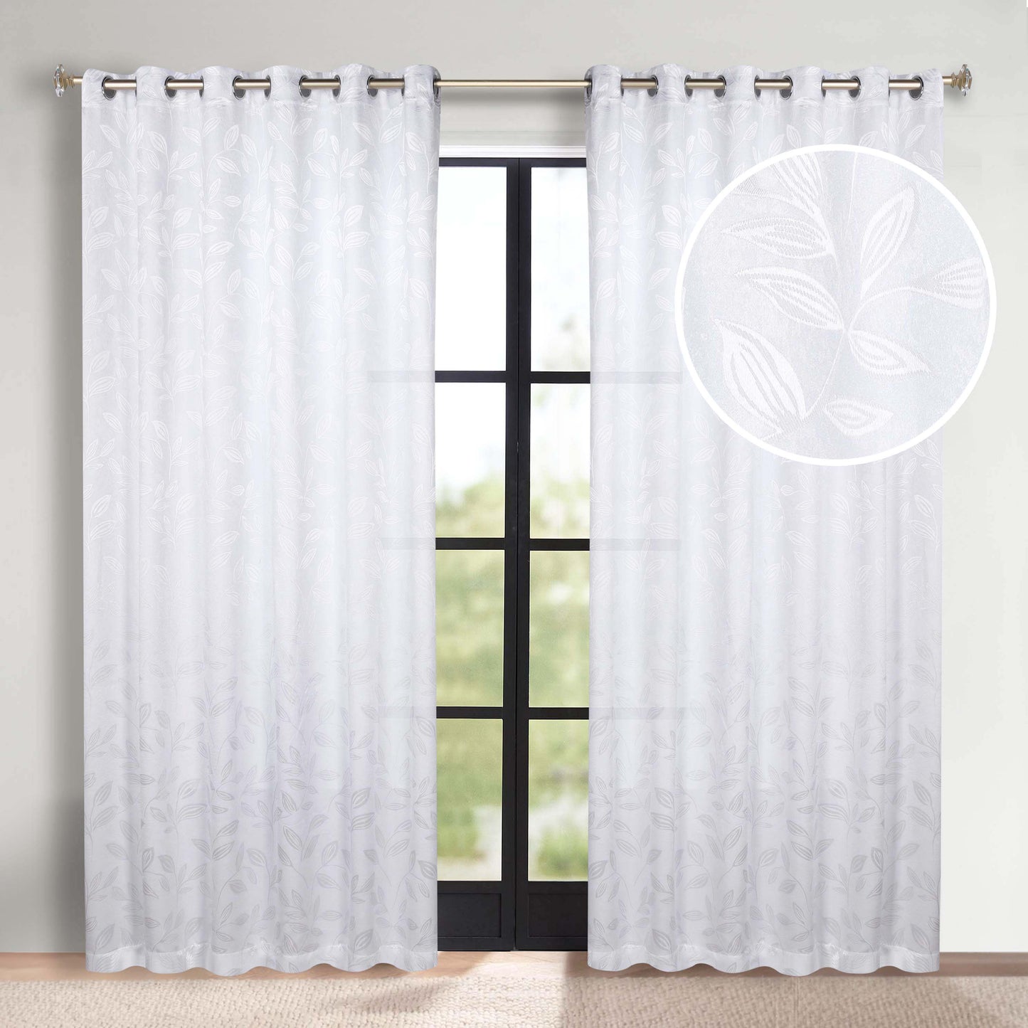 Leaves Room Darkening Grommet Blackout Curtain Panels, Set of 2