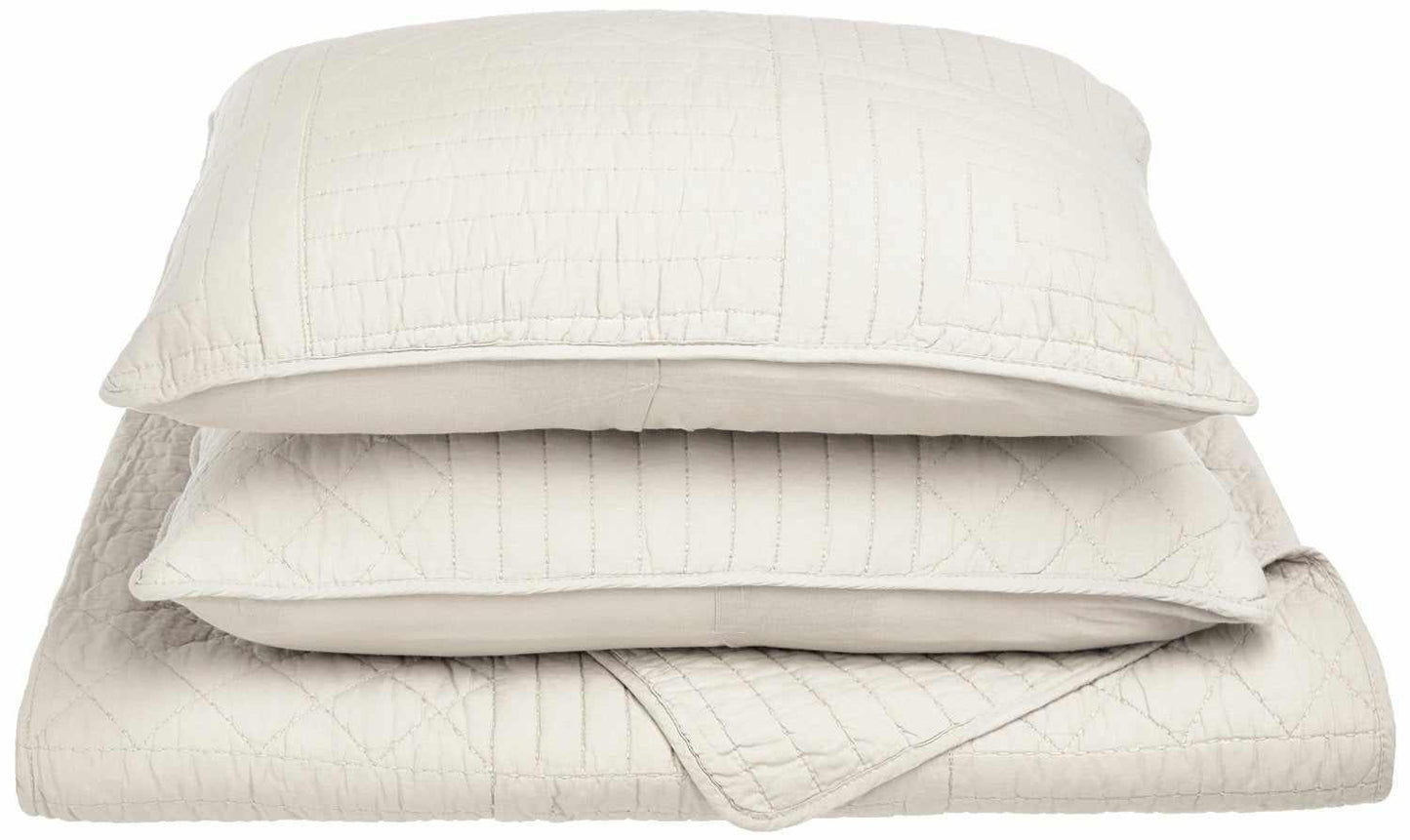 Williams Modern Farmhouse Cotton Geometric Reversible Quilt and Sham Set - Ivory