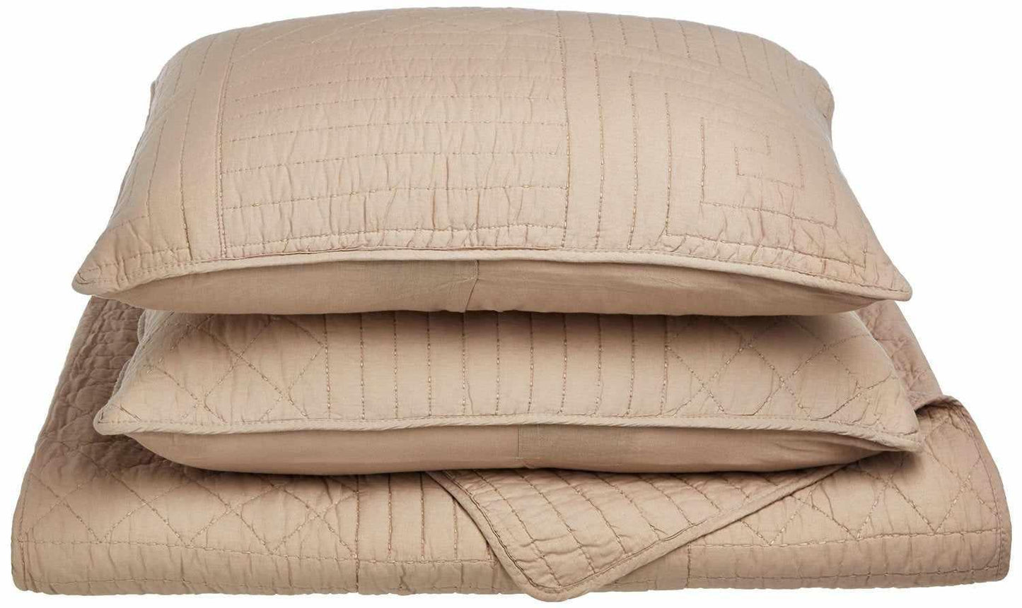 Williams Modern Farmhouse Cotton Geometric Reversible Quilt and Sham Set - Taupe