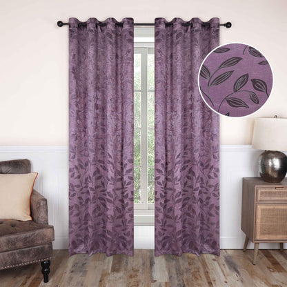 Leaves Machine Washable Room Darkening Blackout Curtains, Set of 2 - Wisteria