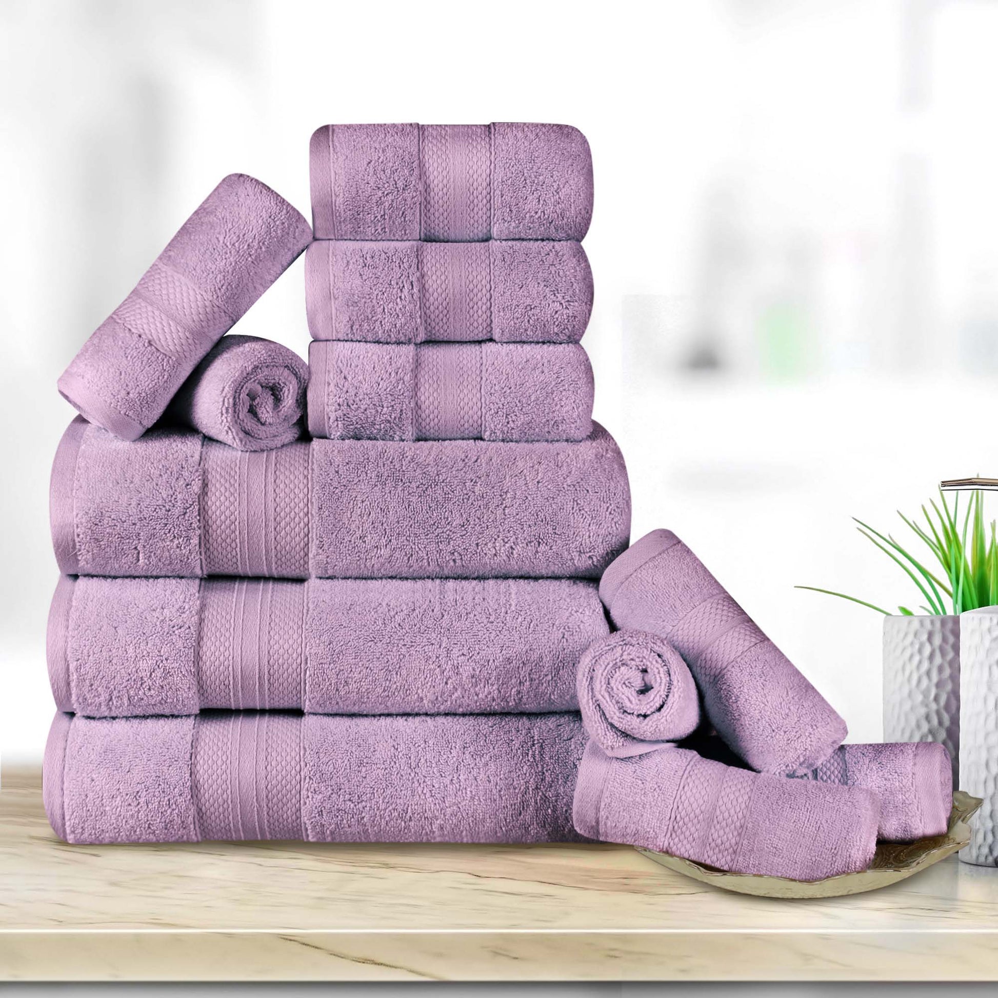 Turkish Cotton Highly Absorbent Solid 12 Piece Ultra Plush Towel Set - Wisteria