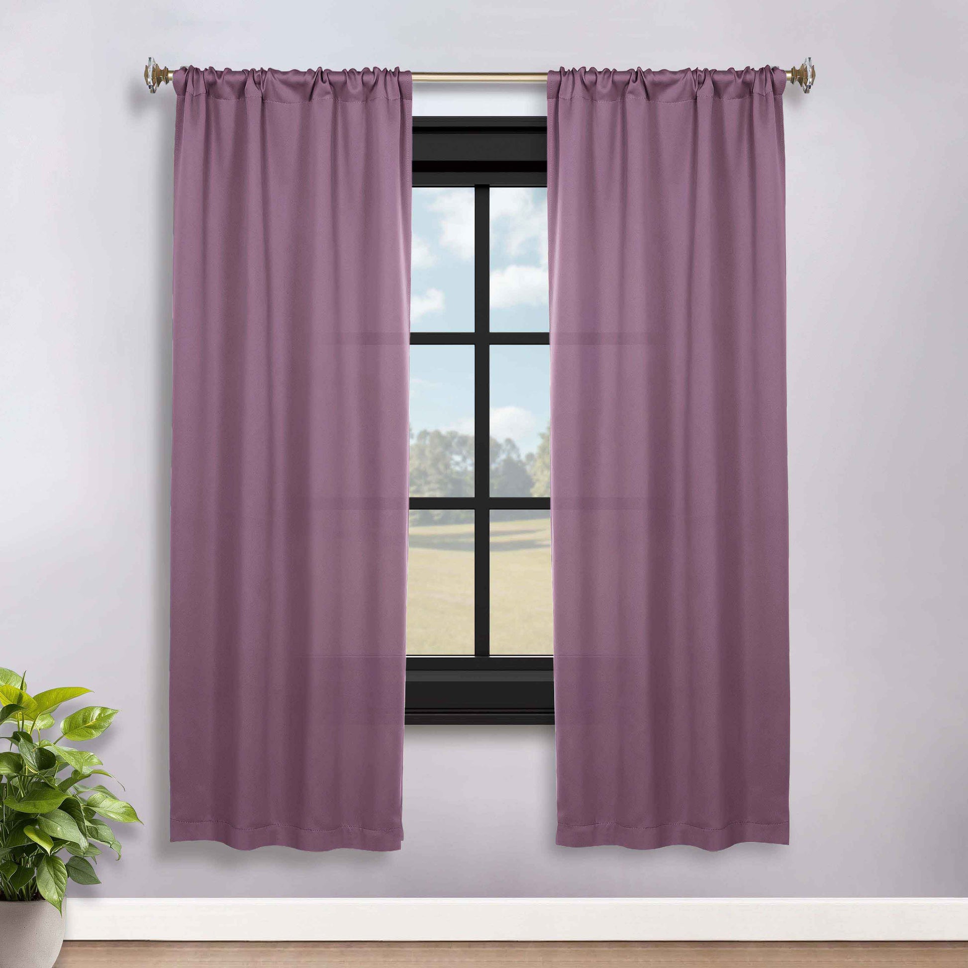 Solid Room Darkening Blackout Curtain Panels, Rod Pocket, Set of 2 - Wisteria