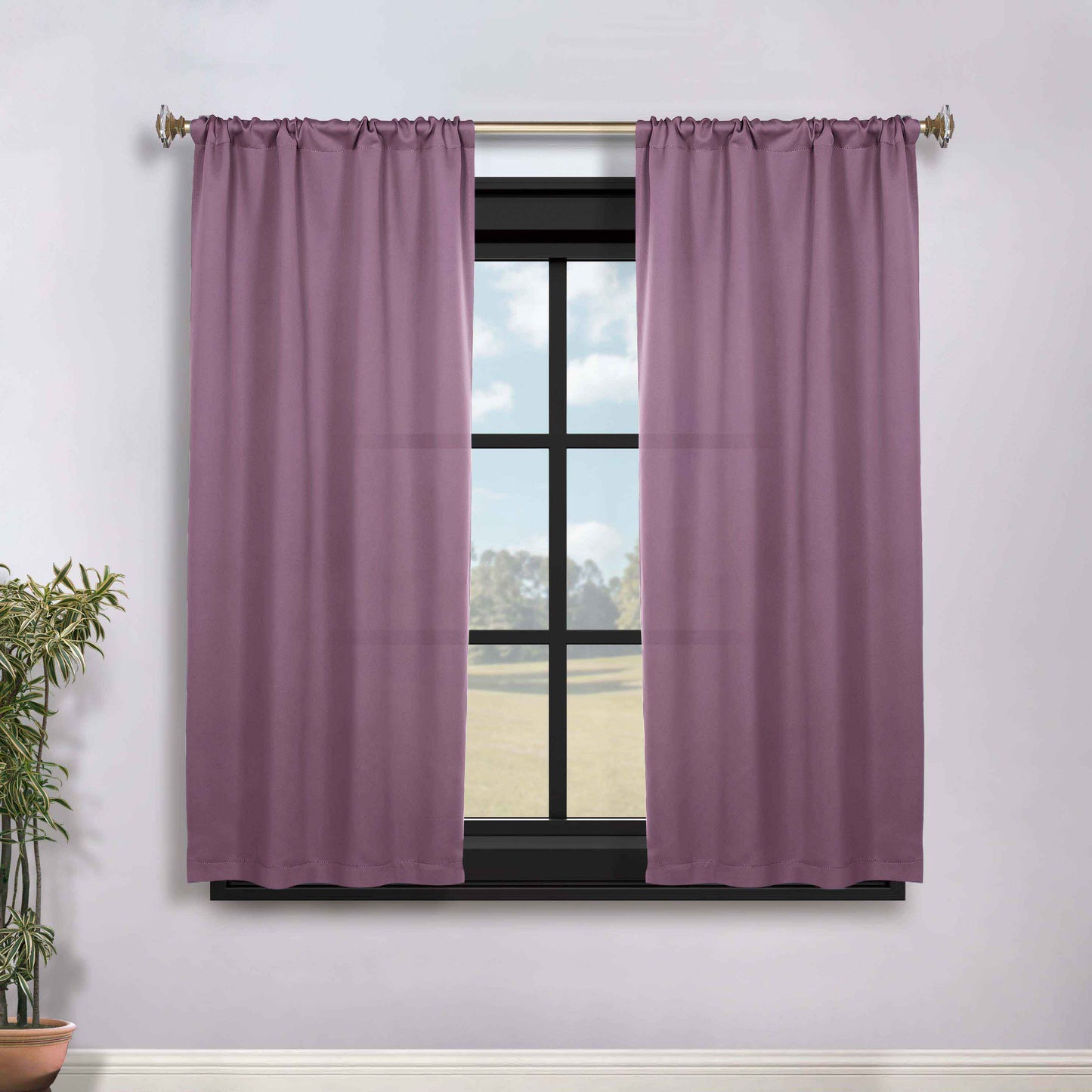 Solid Room Darkening Blackout Curtain Panels, Rod Pocket, Set of 2 - Wisteria