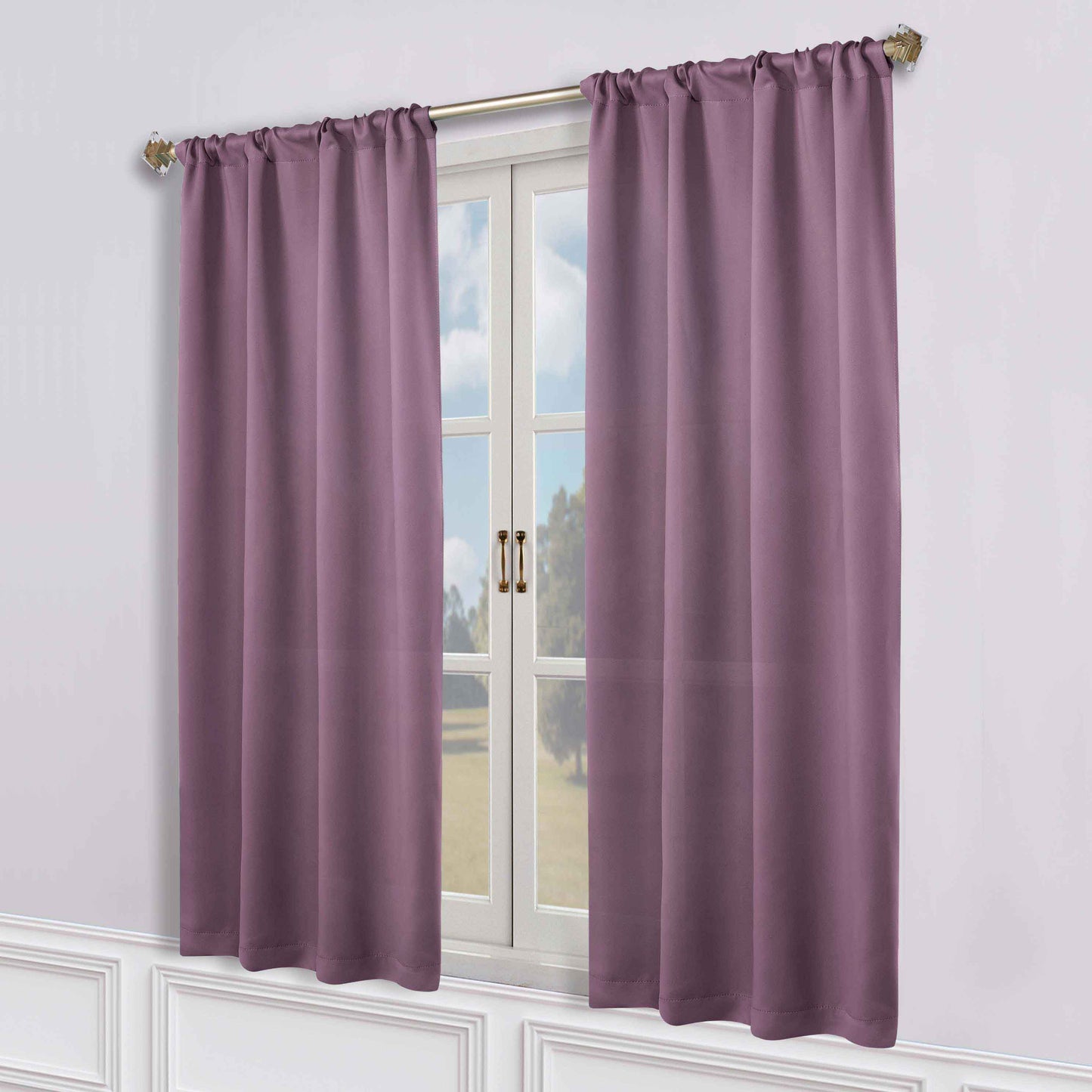 Solid Room Darkening Blackout Curtain Panels, Rod Pocket, Set of 2 - Wisteria