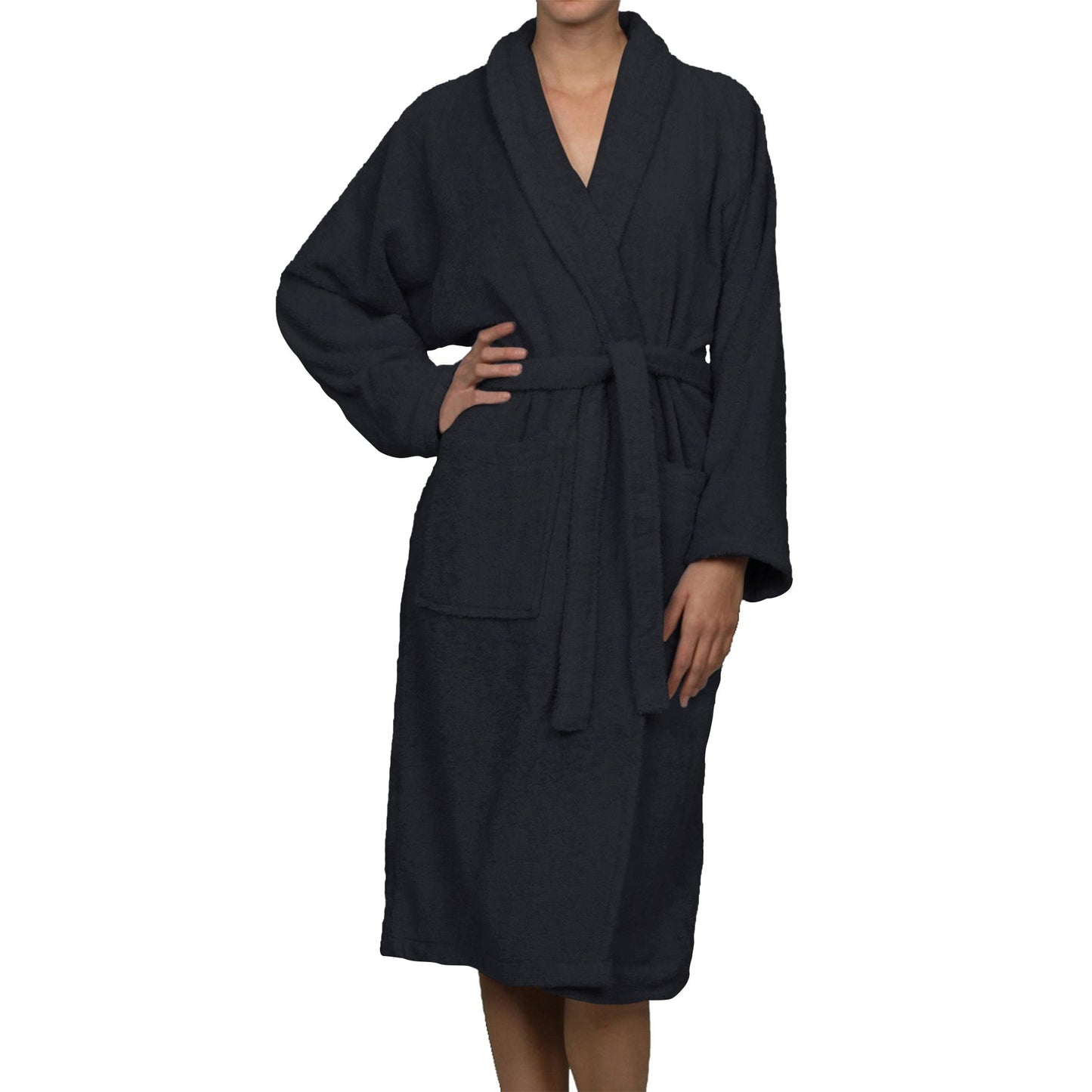 Cotton Ultra-Soft Terry Adult Unisex Lightweight Luxury Bathrobe - Black