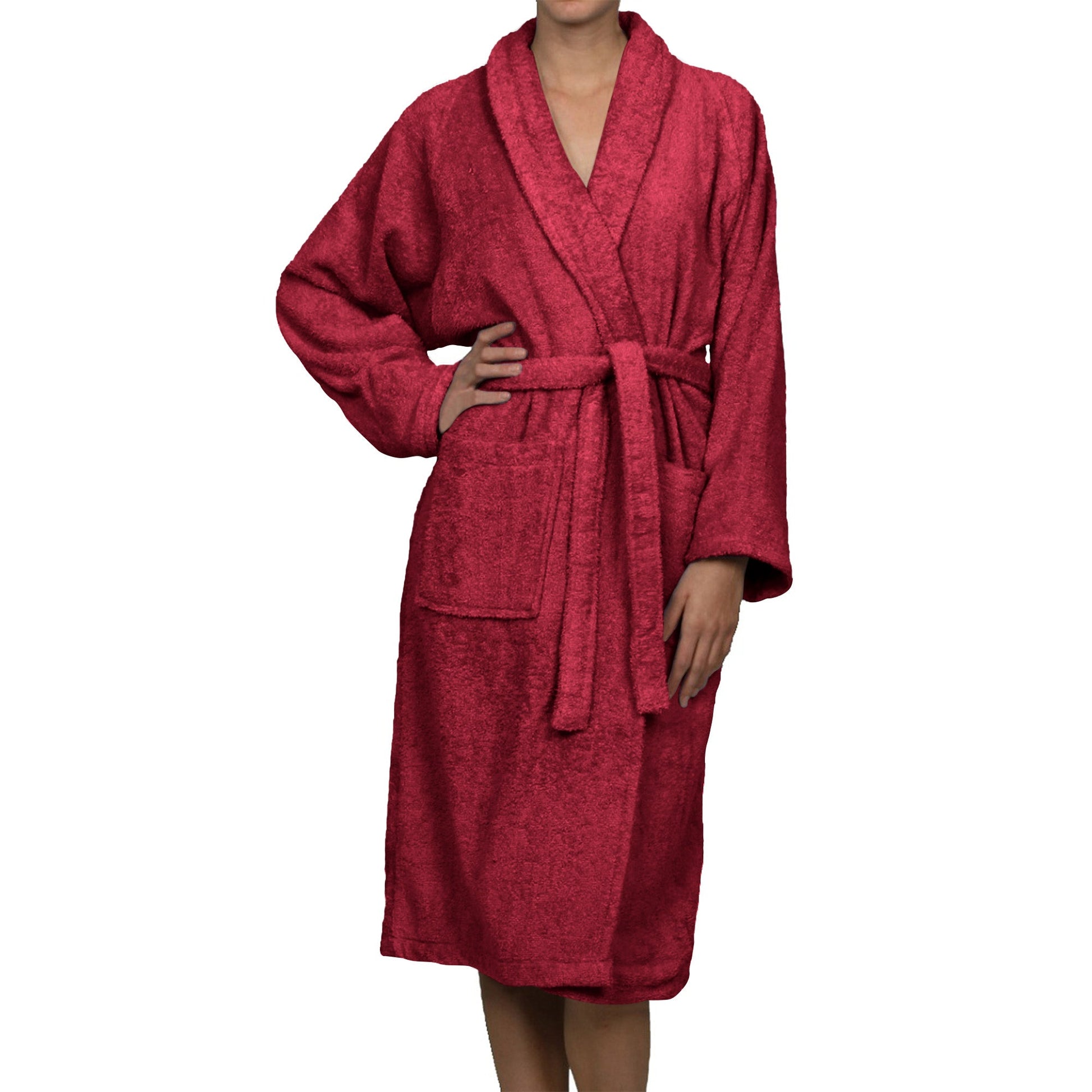 Cotton Ultra-Soft Terry Adult Unisex Lightweight Luxury Bathrobe - cranberry