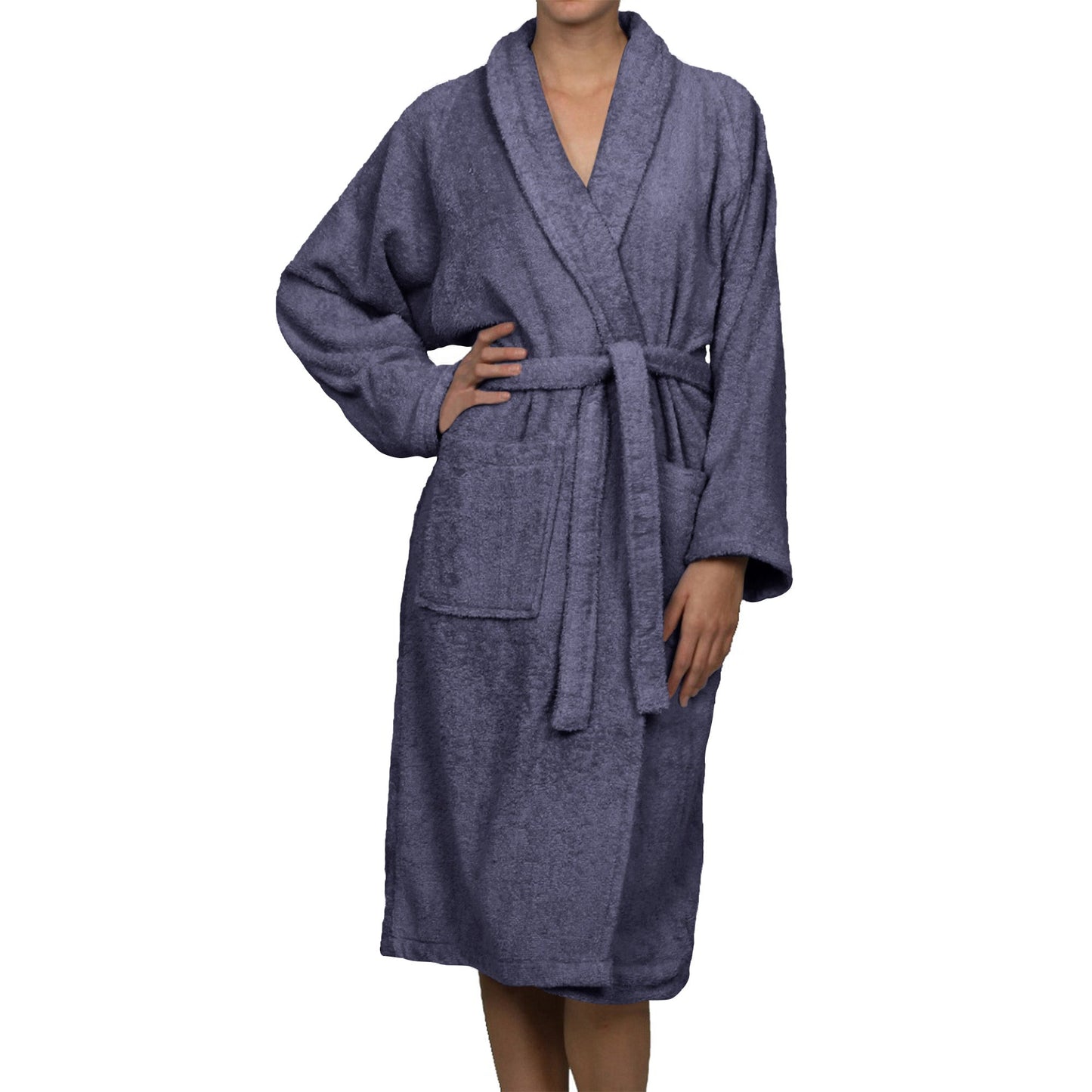 Cotton Ultra-Soft Terry Adult Unisex Lightweight Luxury Bathrobe - Navy Blue