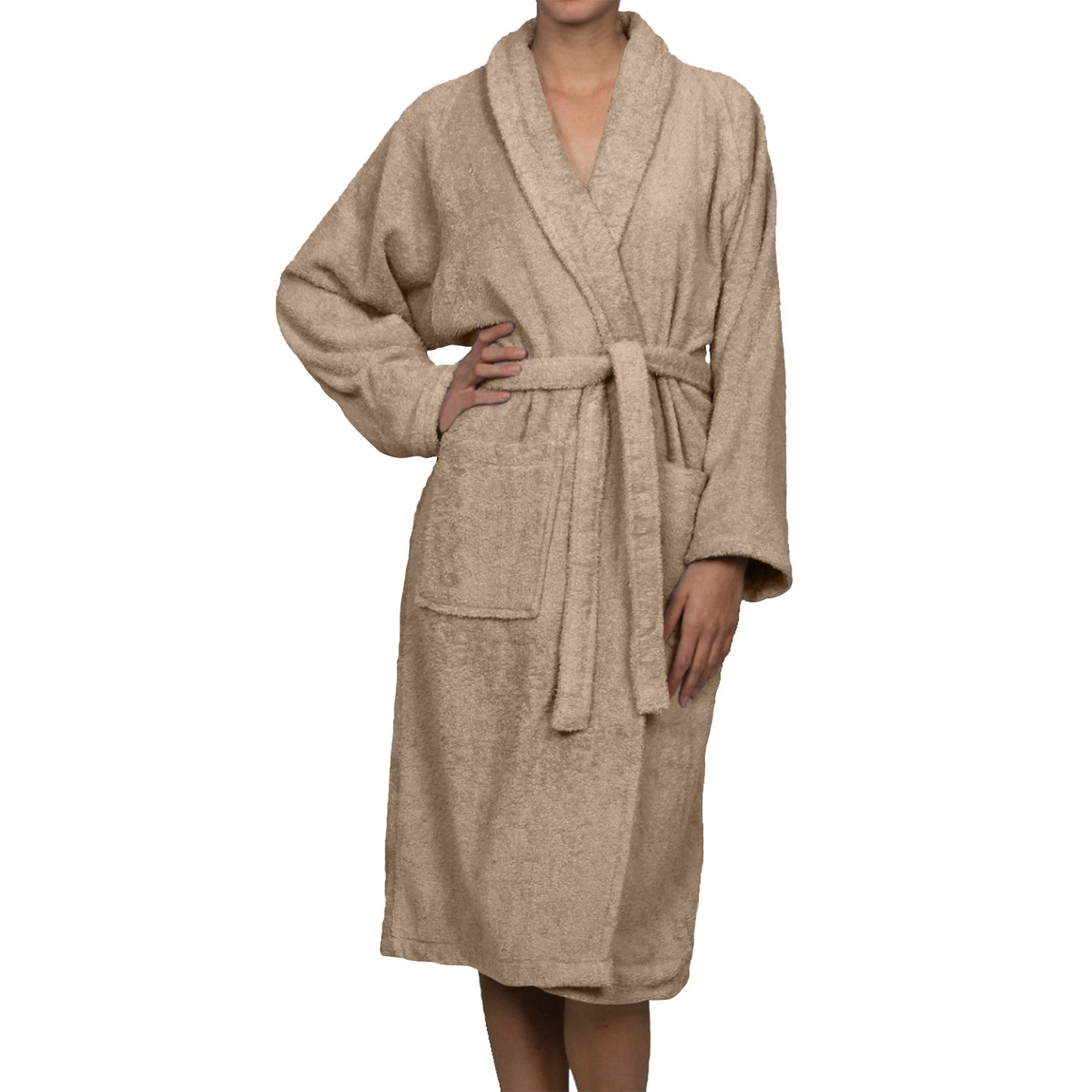 Cotton Ultra-Soft Terry Adult Unisex Lightweight Luxury Bathrobe - Taupe