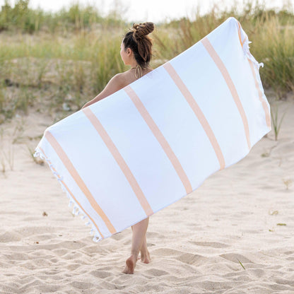 Tropical Cabana Stripe Fouta 2 Piece Beach Towel with Tassels