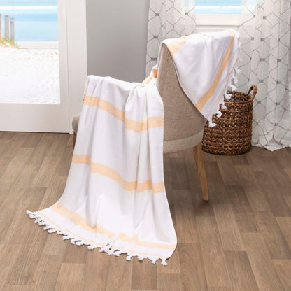 Tropical Cabana Stripe Fouta 2 Piece Beach Towel with Tassels