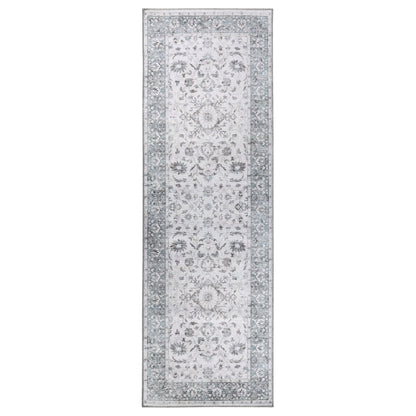 Agra Floral Scroll Border Washable Indoor Area Rug or Runner