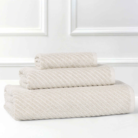 Amelia Cotton Blend Textured Diagonal Ribbed 3 Piece Towel Set