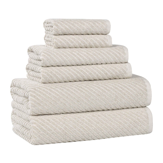 Amelia Cotton Blend Textured Diagonal Ribbed 6 Piece Towel Set