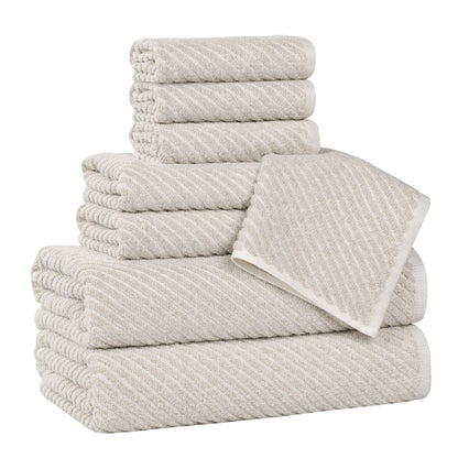 Amelia Cotton Blend Textured Diagonal Ribbed 8 Piece Towel Set
