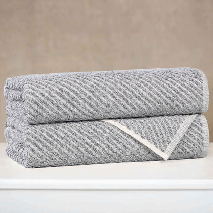 Amelia Cotton Blend Textured Diagonal Ribbed Bath Towels, Set of 2