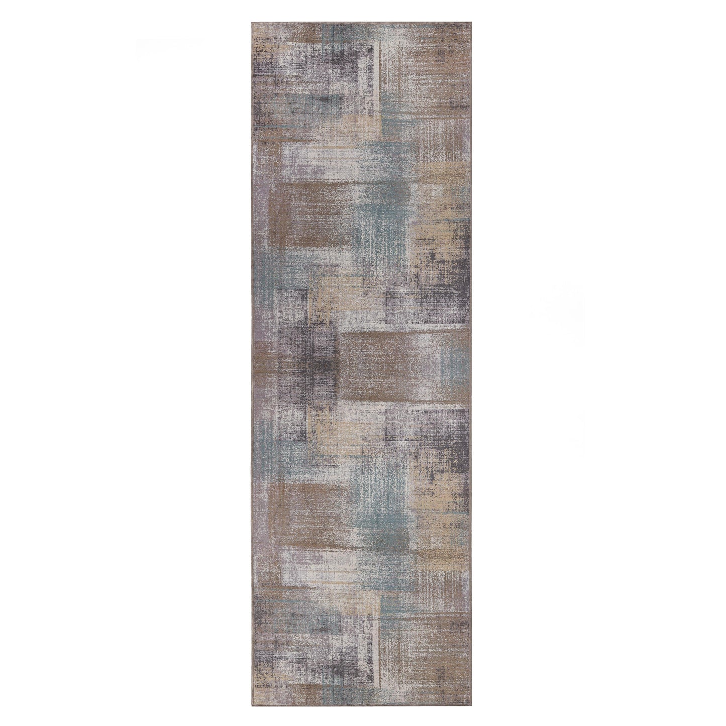 Ara Brushed Patchwork Non-Slip Washable Indoor Area Rug or Runner