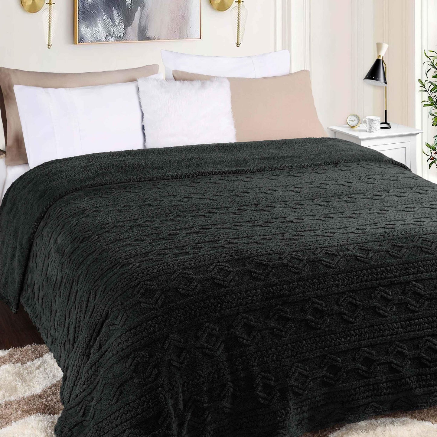 Arctic Boho Knit Jacquard Fleece Plush Medium Weight Fluffy Blanket