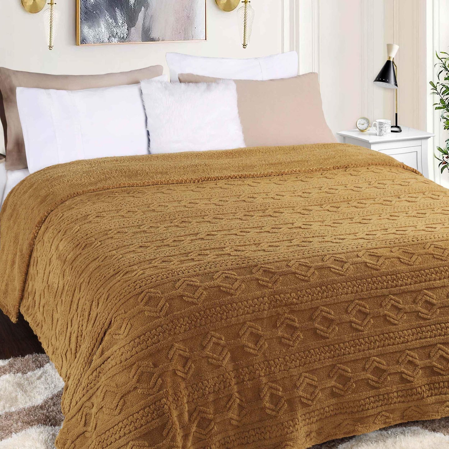 Arctic Boho Knit Jacquard Fleece Plush Medium Weight Fluffy Blanket