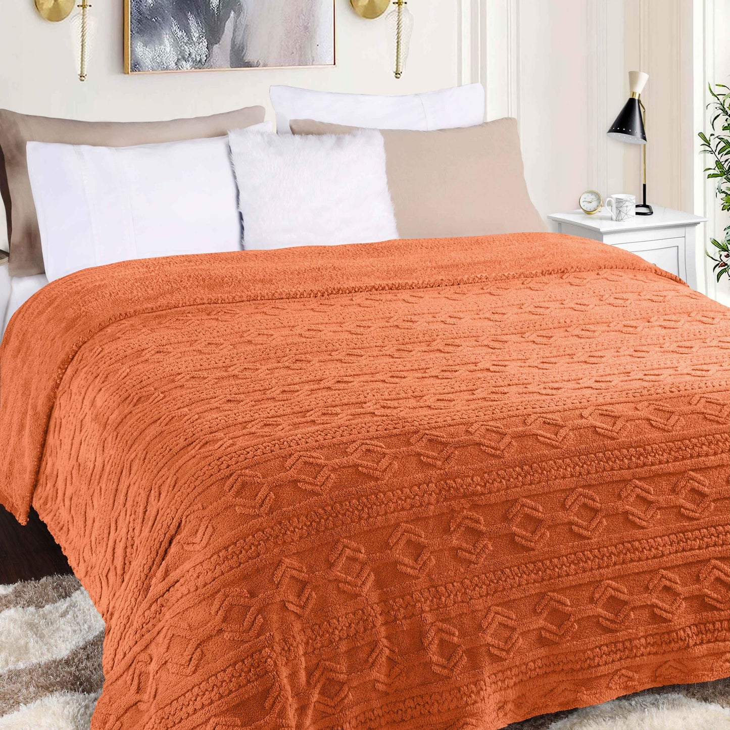 Arctic Boho Knit Jacquard Fleece Plush Medium Weight Fluffy Blanket