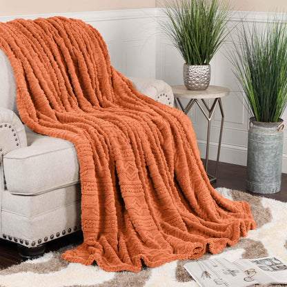 Arctic Boho Knit Jacquard Fleece Plush Medium Weight Fluffy Blanket