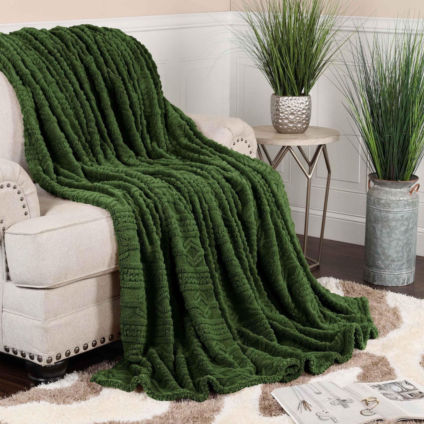 Arctic Boho Knit Jacquard Fleece Plush Medium Weight Fluffy Blanket