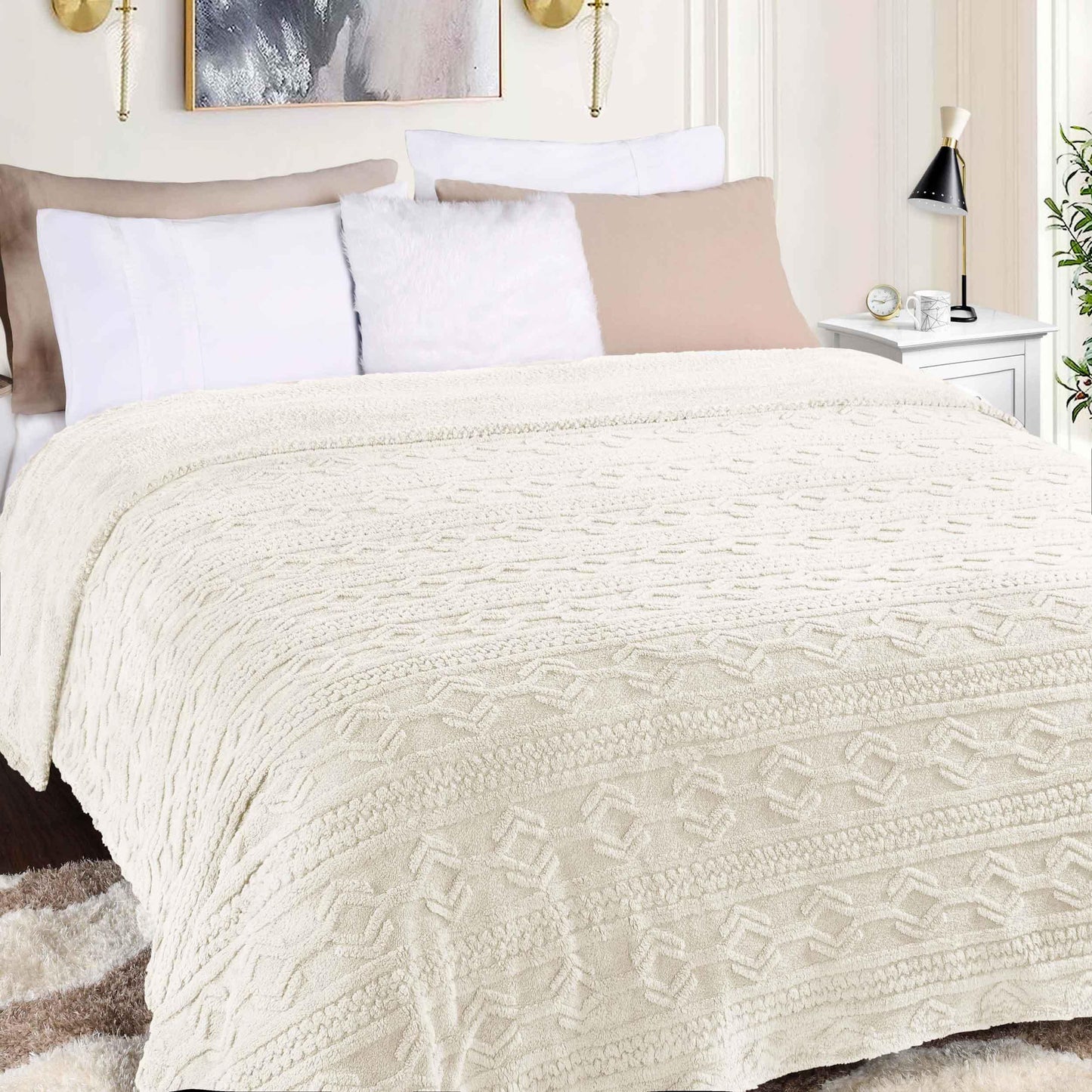 Arctic Boho Knit Jacquard Fleece Plush Medium Weight Fluffy Blanket