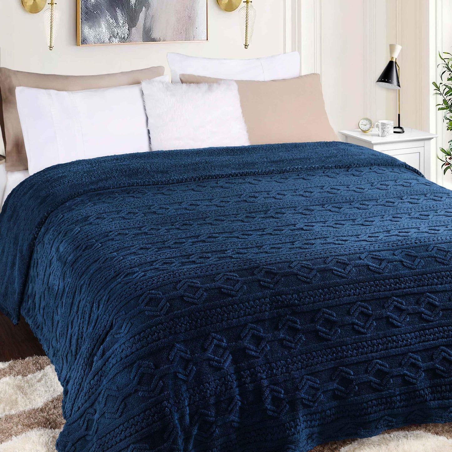 Arctic Boho Knit Jacquard Fleece Plush Medium Weight Fluffy Blanket