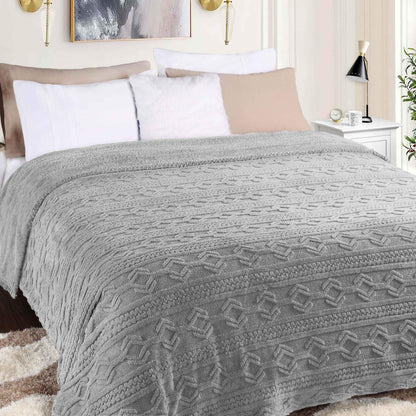 Arctic Boho Knit Jacquard Fleece Plush Medium Weight Fluffy Blanket