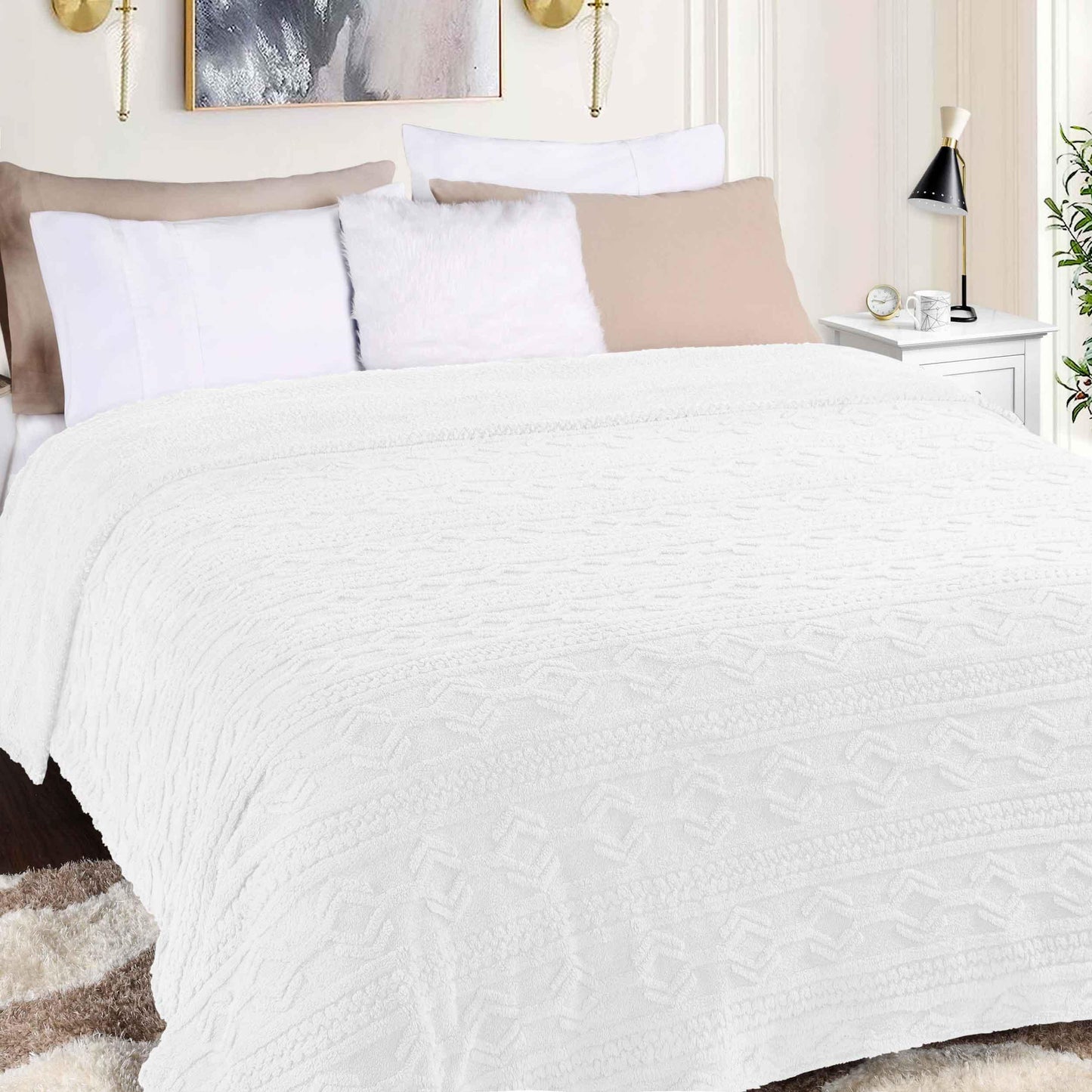 Arctic Boho Knit Jacquard Fleece Plush Medium Weight Fluffy Blanket