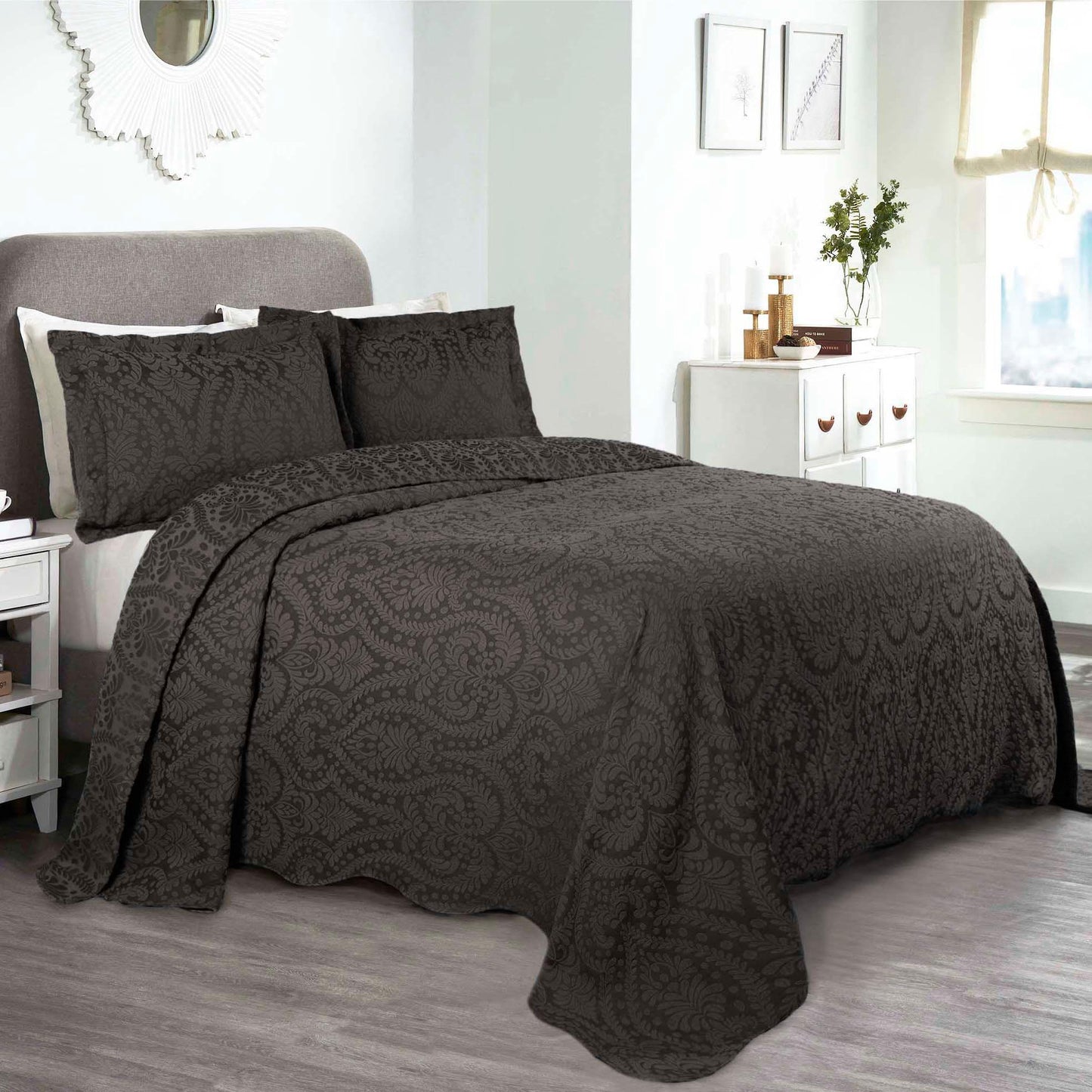 Aspen Cotton Blend Jacquard Floral Scalloped Edge Bedspread Set