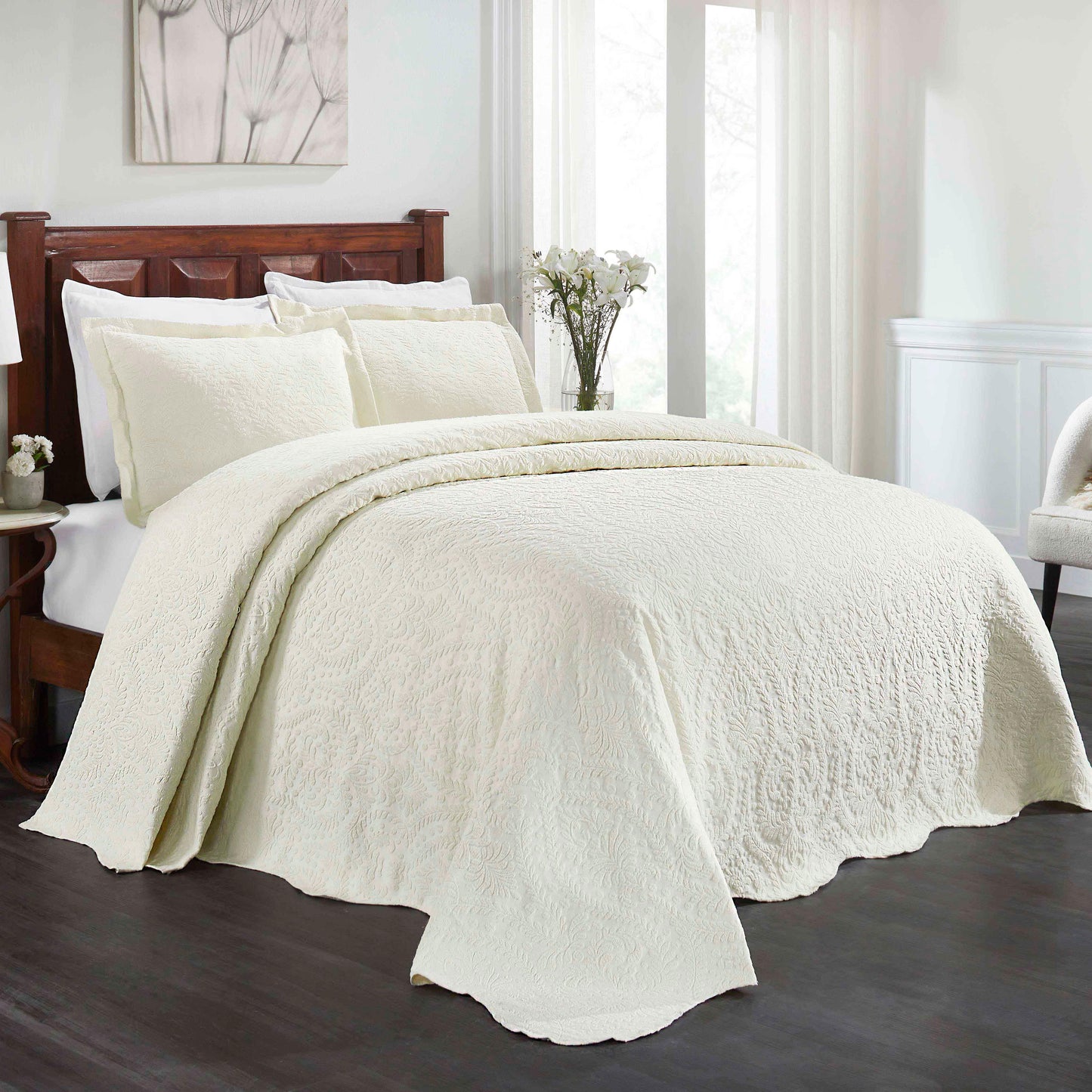 Aspen Cotton Blend Jacquard Floral Scalloped Edge Bedspread Set