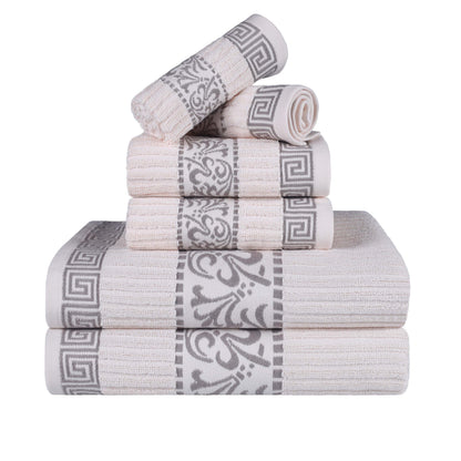 Athens Cotton Medium Weight Floral Greek Key Trim 6 Piece Towel Set