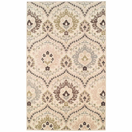 Augusta Rustic Floral Damask Non-Slip Indoor Washable Area Rug
