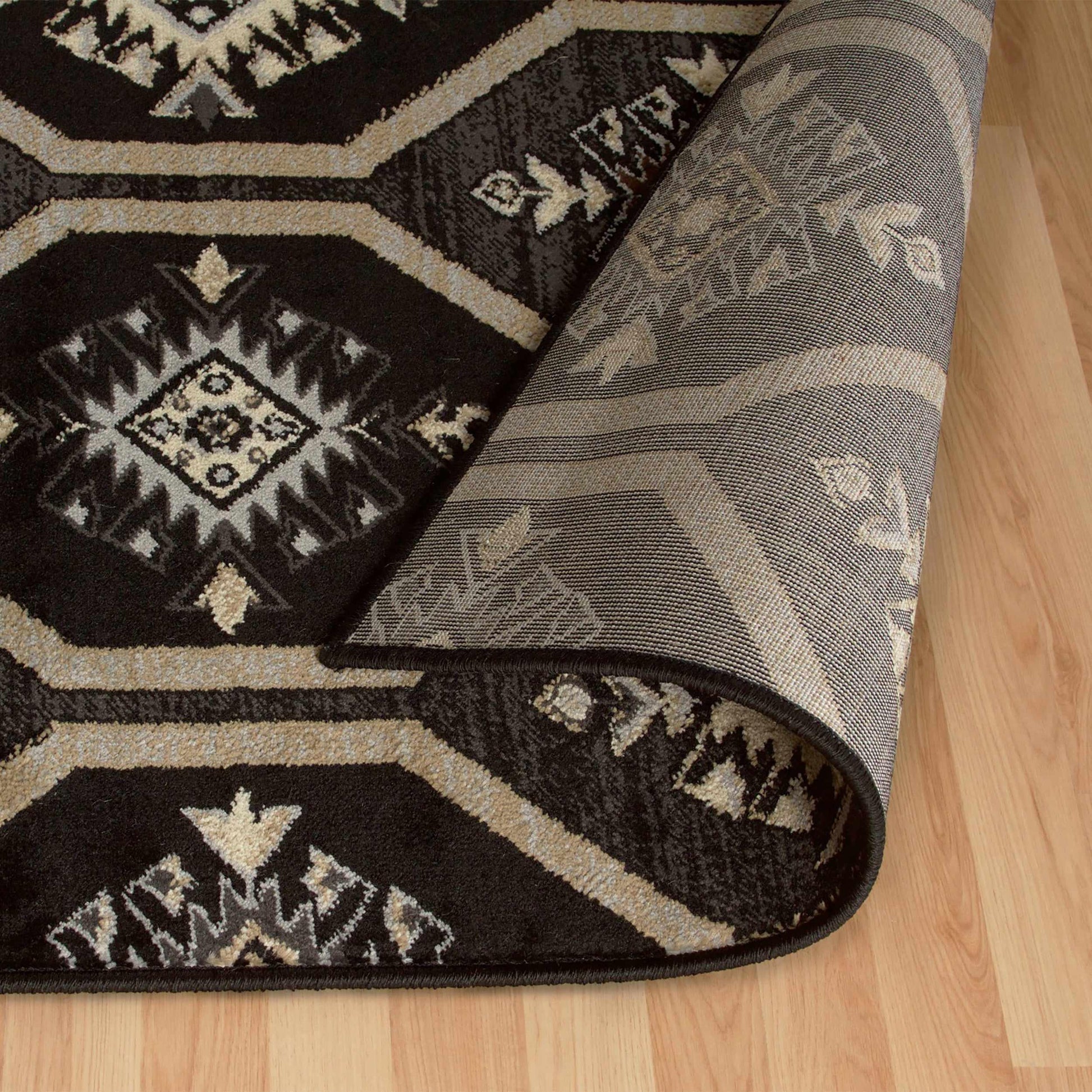 Superior Aurora Hexagon Medallion Geometric Area Rug or Runner - Black