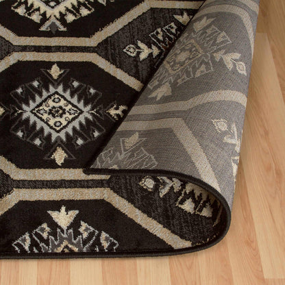 Superior Aurora Hexagon Medallion Geometric Area Rug or Runner - Black