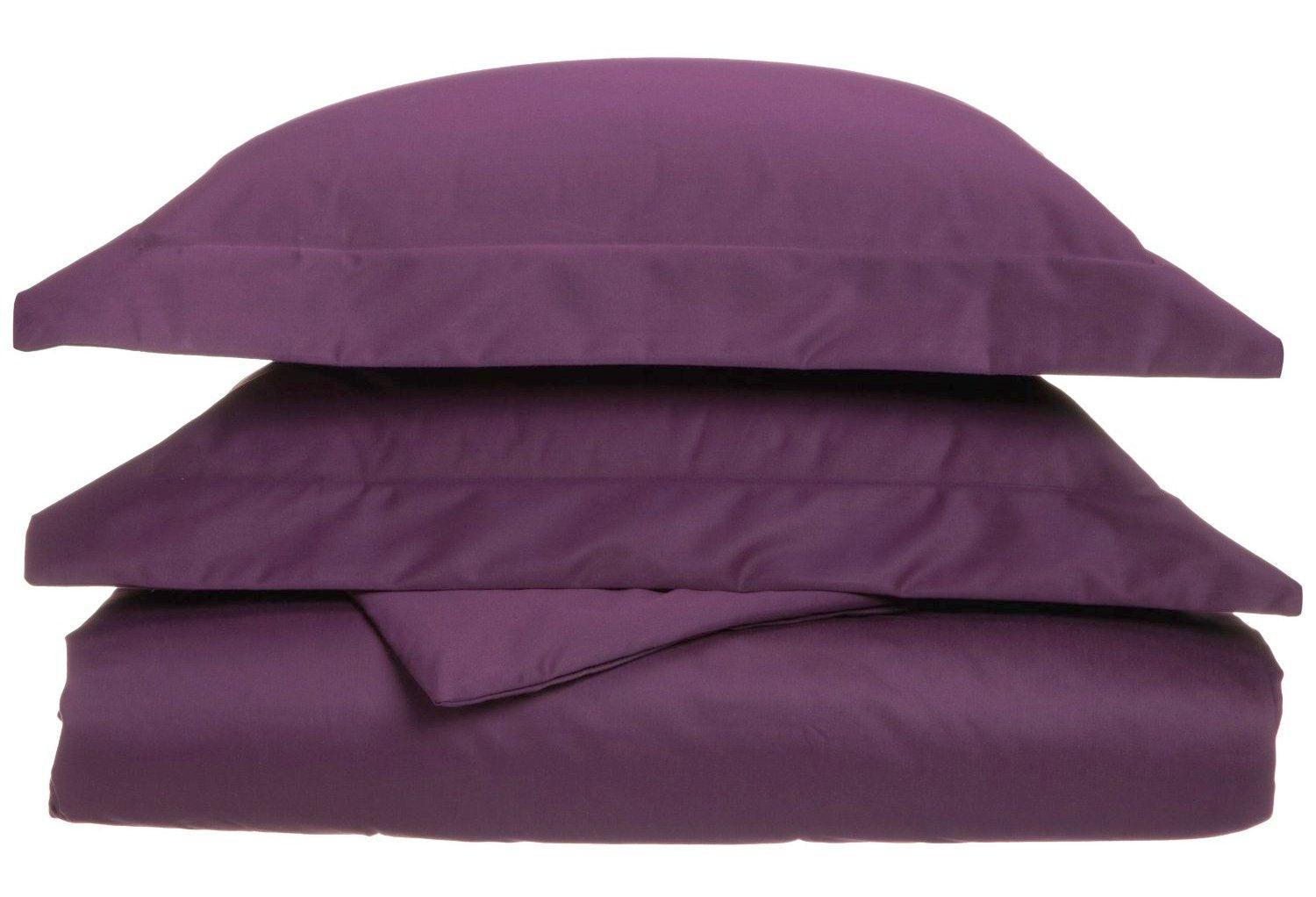 Superior Cotton Blend Solid 3 Piece Heavyweight Duvet Cover Set - Plum