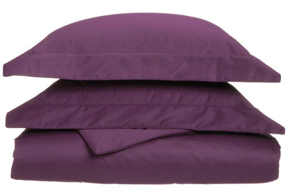 Superior Cotton Blend Solid 3 Piece Heavyweight Duvet Cover Set - Plum