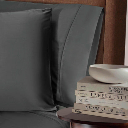 Superior 100% Rayon From Bamboo 300 Thread Count Solid 2 Piece Pillowcase Set - Charcoal