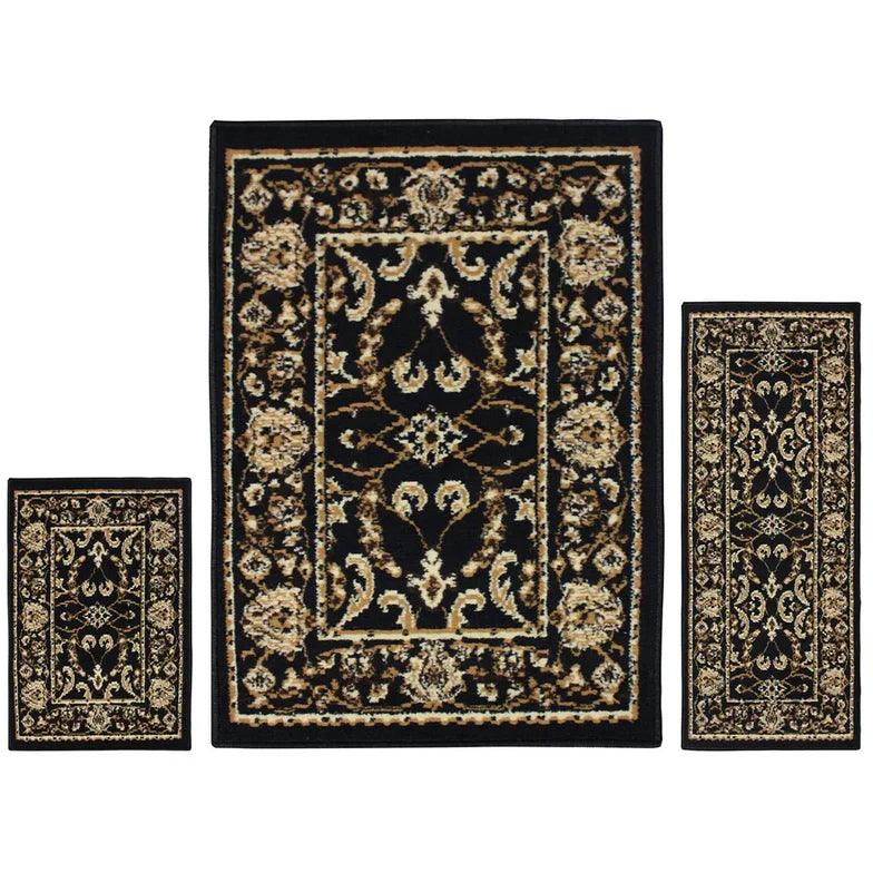 Barringer Floral Damask Traditional 3-Piece Area Rug Set