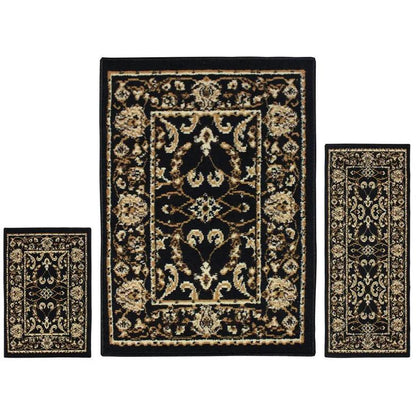 Barringer Floral Damask Traditional 3-Piece Area Rug Set