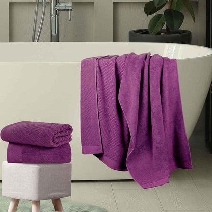 Basketweave Egyptian Cotton Jacquard and Solid Bath Towel Set of 4