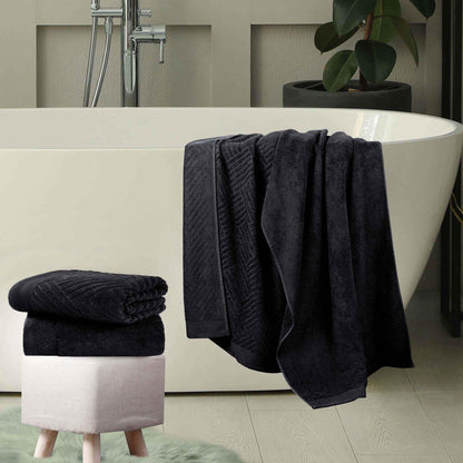 Basketweave Egyptian Cotton Jacquard and Solid Bath Towel Set of 4