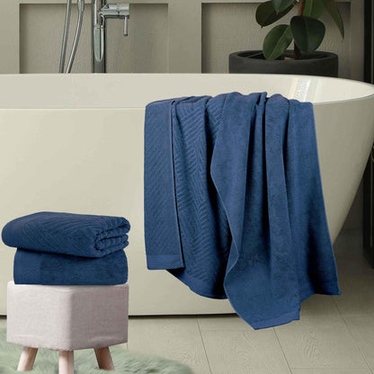Basketweave Egyptian Cotton Jacquard and Solid Bath Towel Set of 4